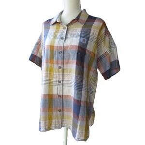 Carhartt Shirt Womens Loose Fit Plaid Lightweight Twill Short Sleeve Outdoor